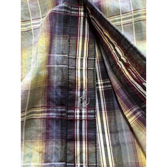 7Diamonds‎ Men Short Sleeve Button Down Shirt Size Medium Plaid Cotton Logo - Picture 4 of 12